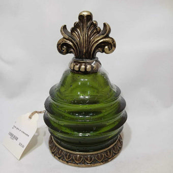 Green Glass Jar w/ Decorative Lid