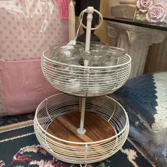 2 tier basket / white and wood