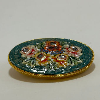 Turquoise Oval Micro Mosaic Brooch