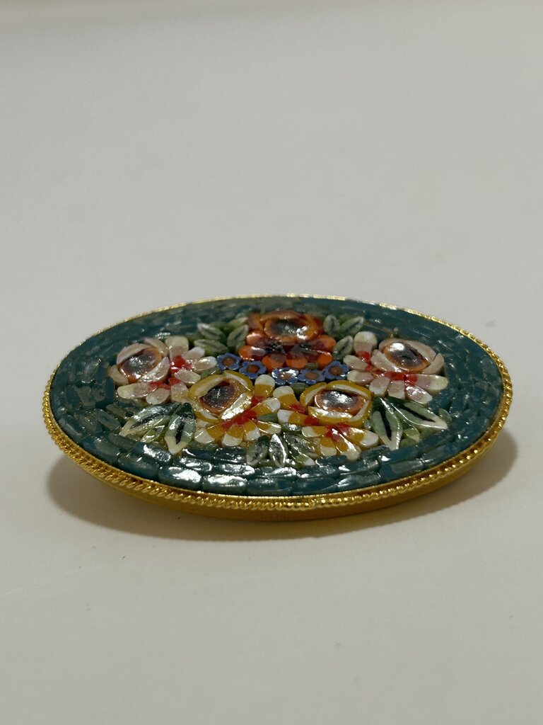 Turquoise Oval Micro Mosaic Brooch