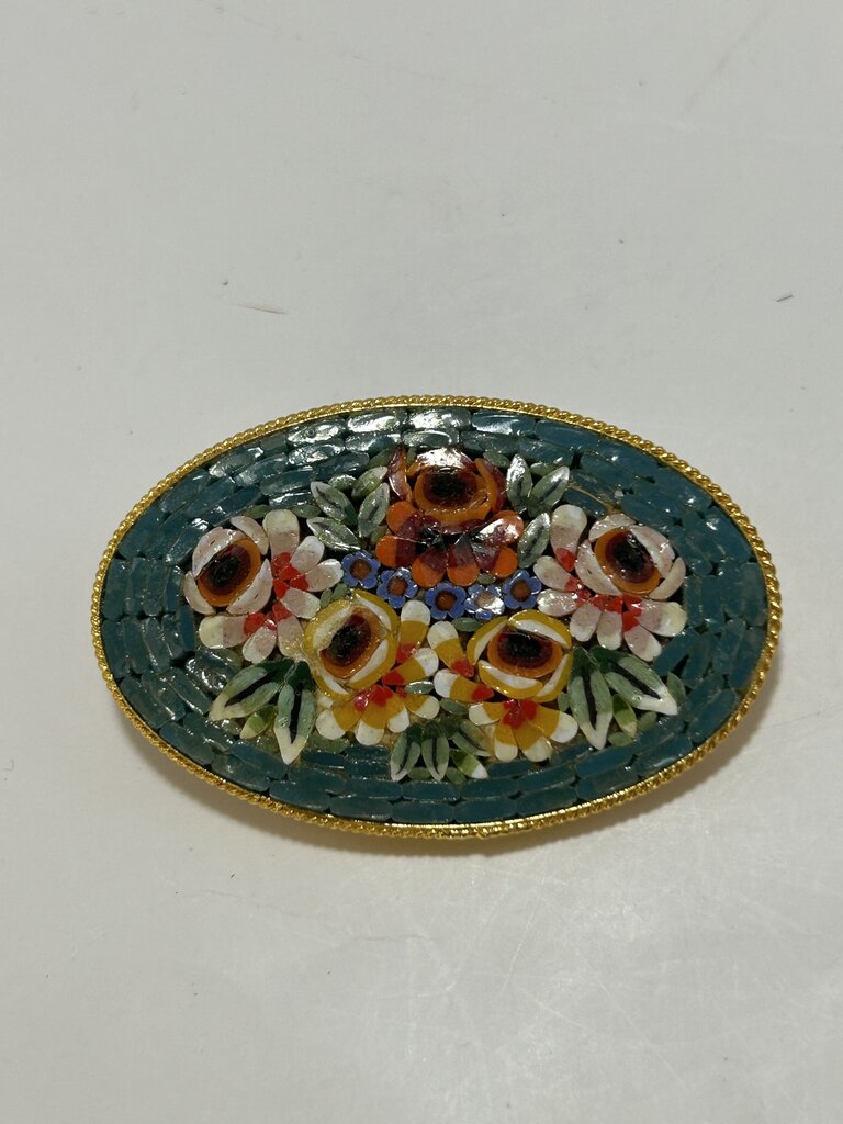 Turquoise Oval Micro Mosaic Brooch