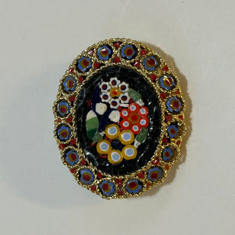 Black Oval Micro Mosaic Brooch