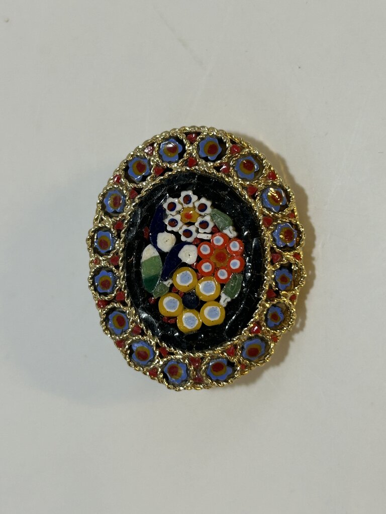Black Oval Micro Mosaic Brooch