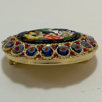 Black Oval Micro Mosaic Brooch