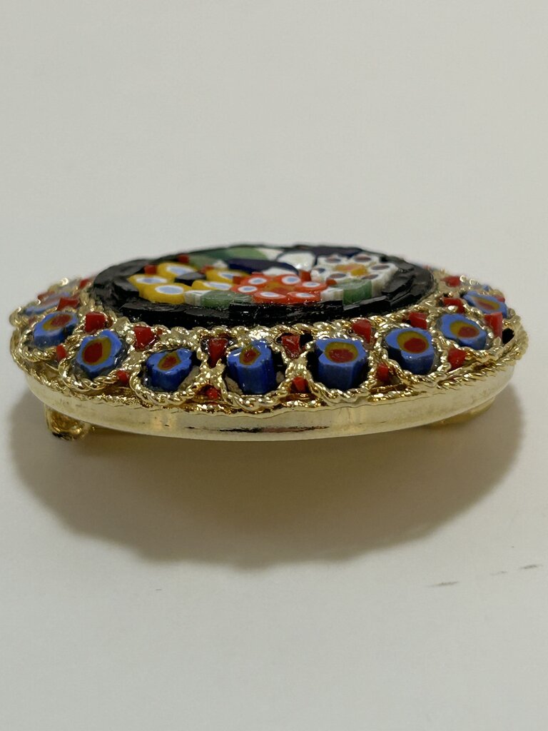 Black Oval Micro Mosaic Brooch