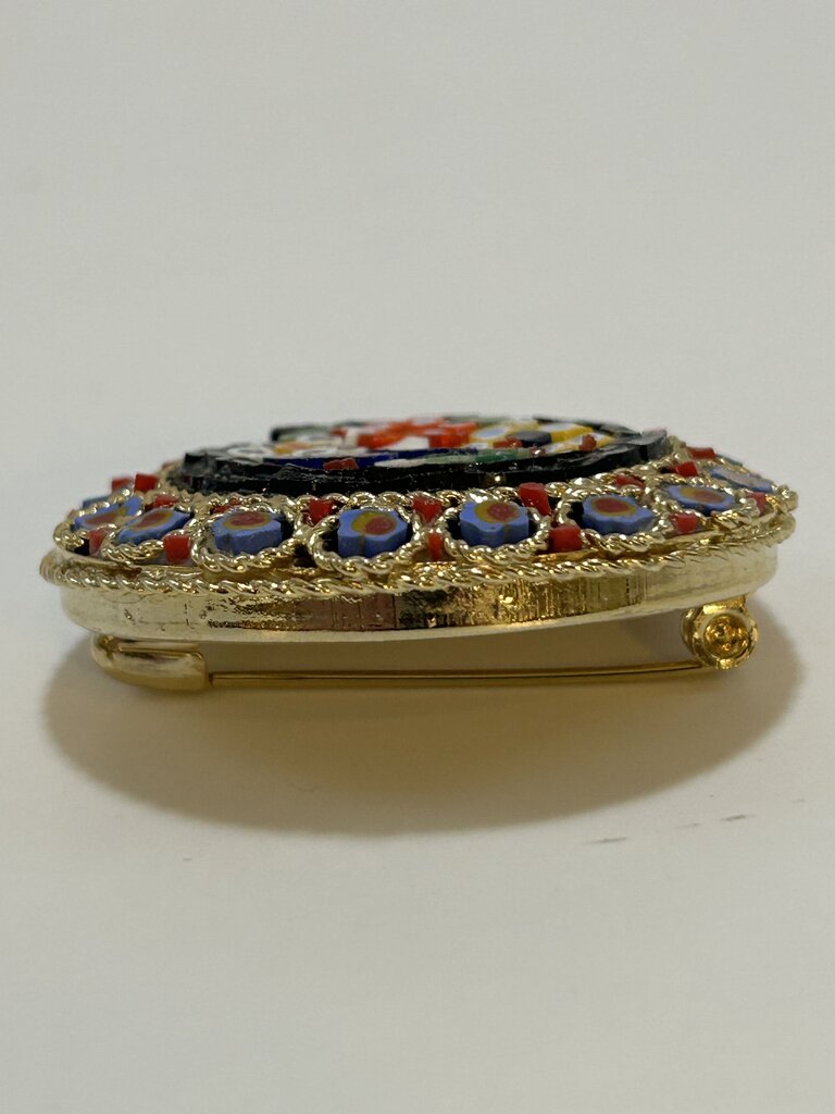 Black Oval Micro Mosaic Brooch