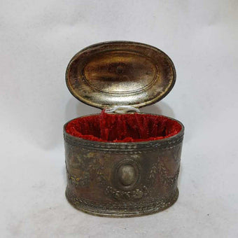 Antique Silver Jewelry or Trinket Box with Red Velvet Lining