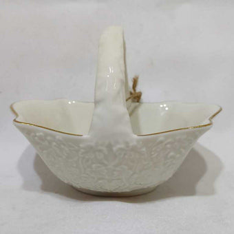 Vtg porcelain basket w/embossed leaves