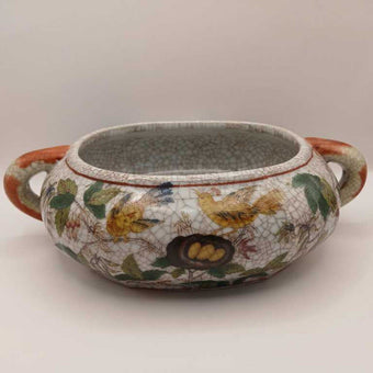 WONG LEE Crackled Glaze Porcelain Planter w/ Birds