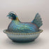 Blue Carnival Glass Hen on Nest