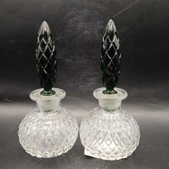Pair of unusual Perfume Bottles with green stoppers