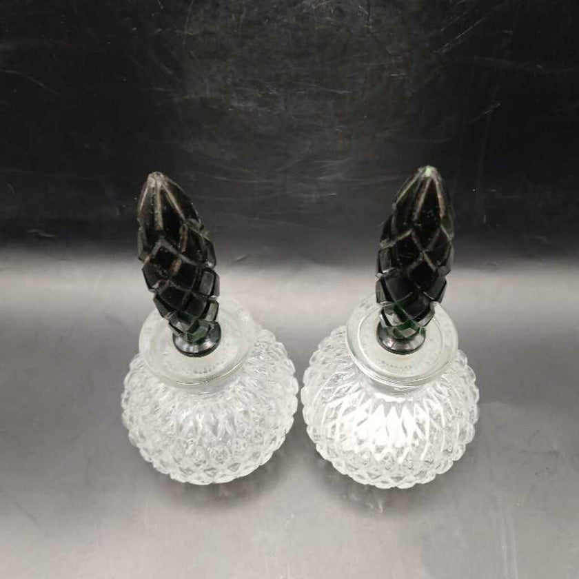 Pair of unusual Perfume Bottles with green stoppers