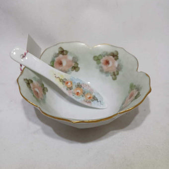 hand painted bowl and spreader set