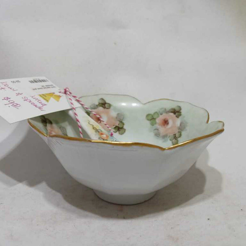 hand painted bowl and spreader set