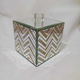 Small Square Glass Mirrored Jar With Gold Herring