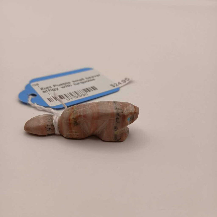 Zuni Pueblo small beaver effigy with turquoise