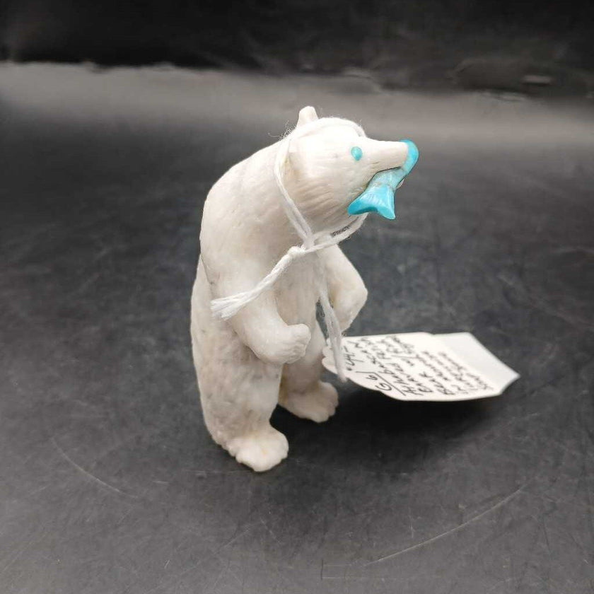 Athabascan carved fetish bear with fish in mouth
