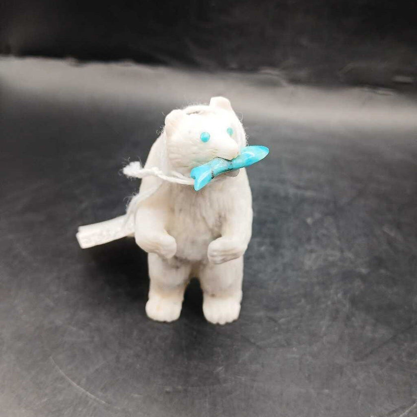 Athabascan carved fetish bear with fish in mouth