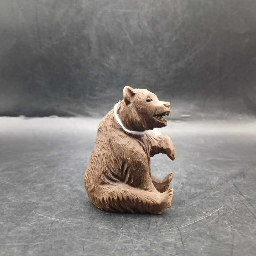 Hand carved wooden bear signed by artist