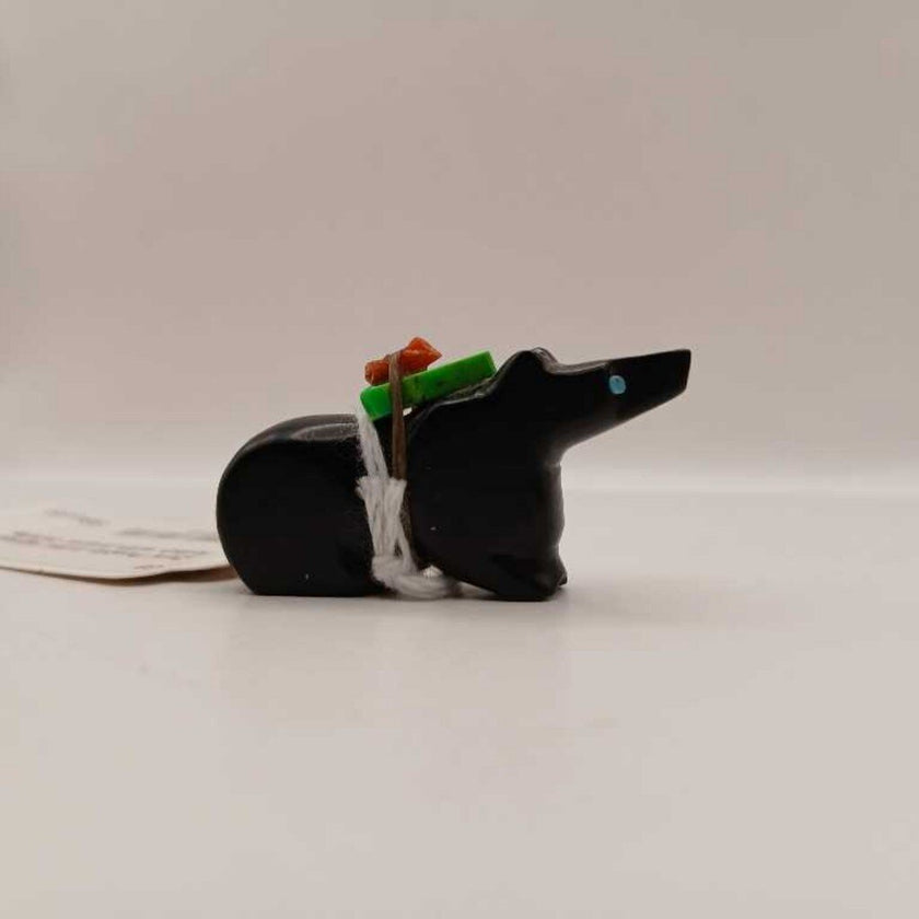 Zuni Pueblo artist signed bear fetish with prayer bundle