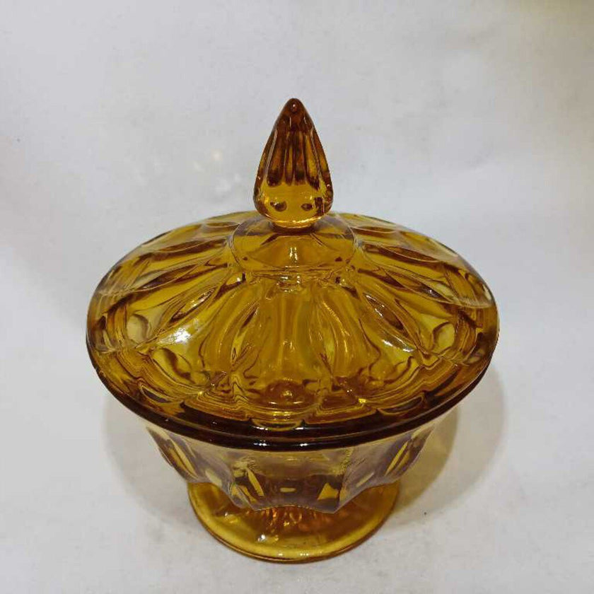 Vintage Anchor Hocking Amber Glass Fairfield Footed Candy Dish With Lid