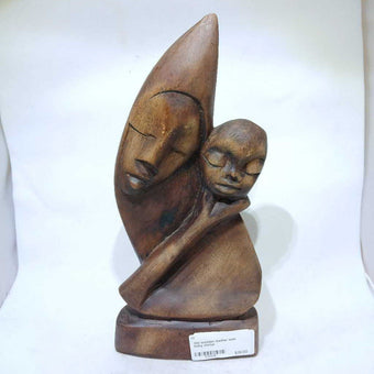 Old Wooden Mother with Baby Statue