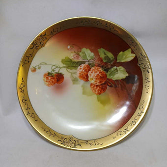 Vtg P. T. Bavaria handpainted plate w/GLD trim & Strawberries