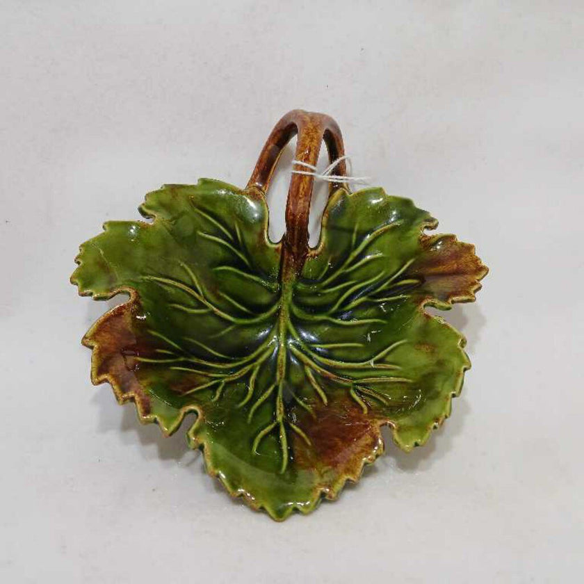 Handmade Leaf shaped pottery dish (signed)