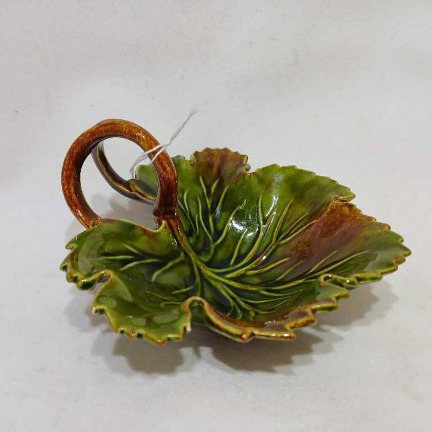 Handmade Leaf shaped pottery dish (signed)