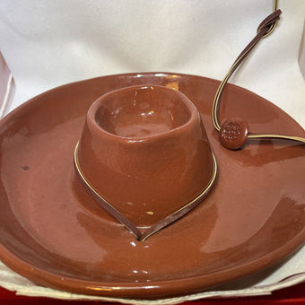 Brown ceramic wieland ware sombrero terracotta salsa and chip dish