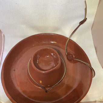 Brown ceramic wieland ware sombrero terracotta salsa and chip dish