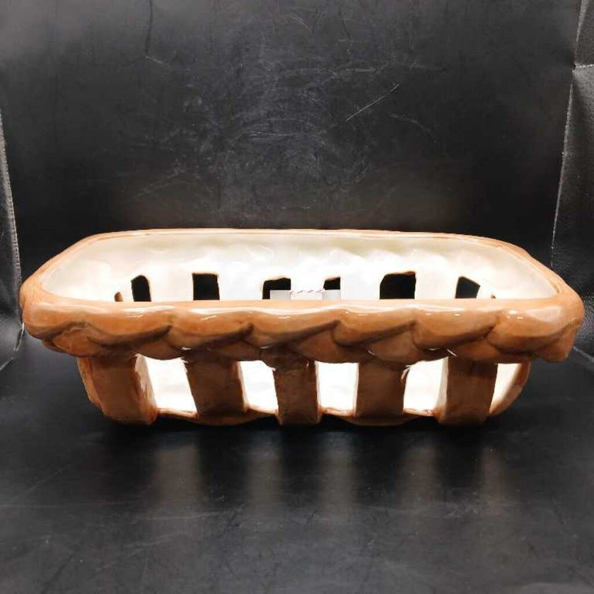 Woven ceramic bread basket