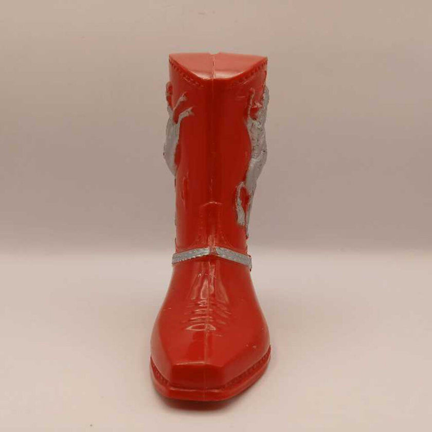 1950's Roy Rogers & Dale Evans Red Plastic Cowboy Boot coin bank by Fosta