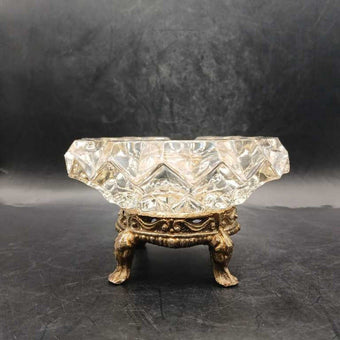 Crystal Brass Footed Ashtray