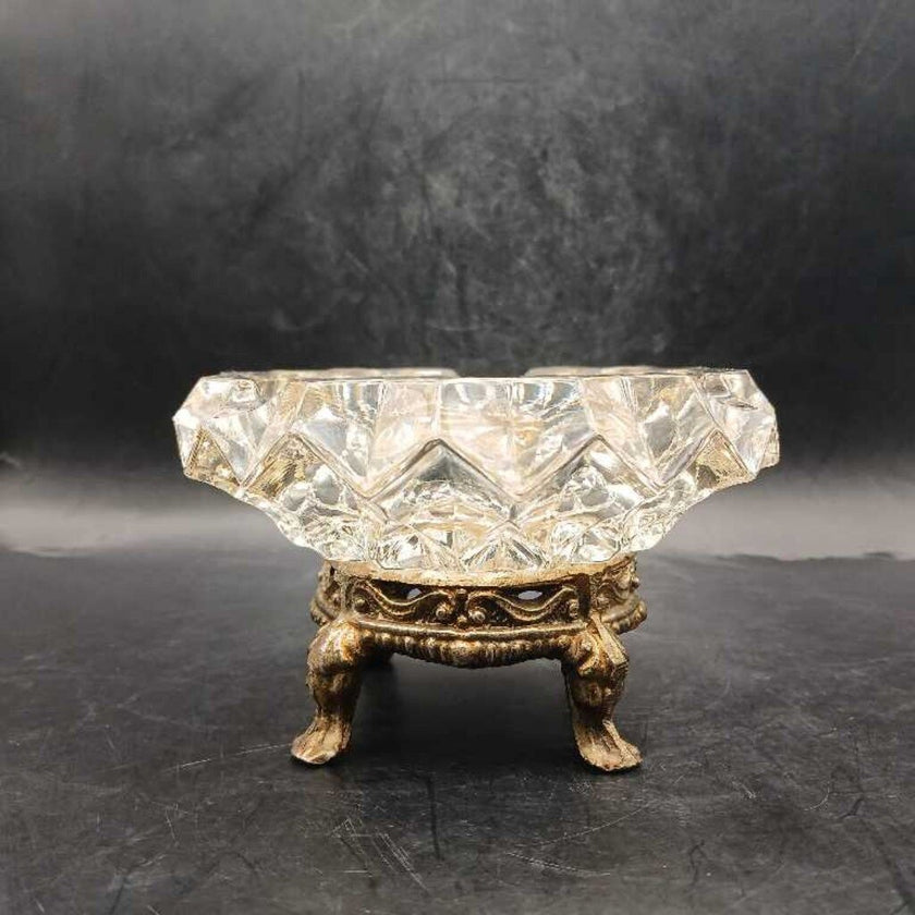 Crystal Brass Footed Ashtray