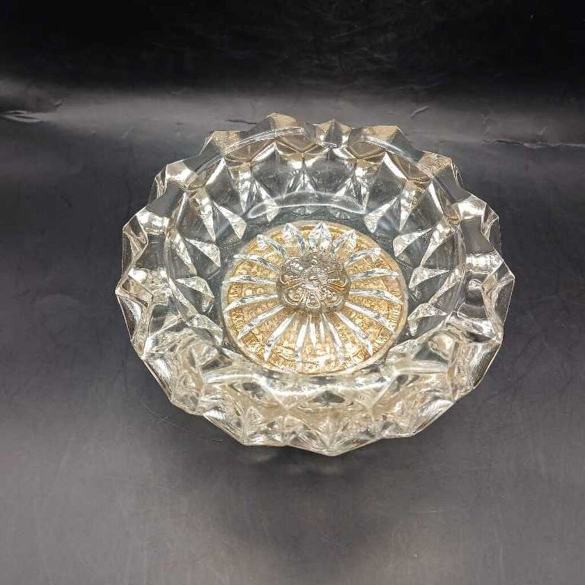 Crystal Brass Footed Ashtray