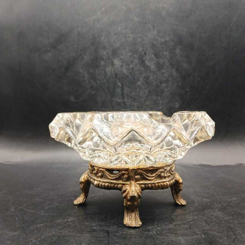 Crystal Brass Footed Ashtray