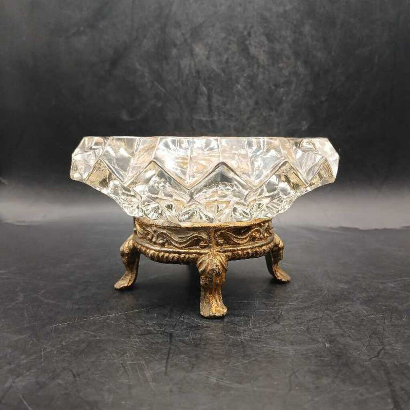 Crystal Brass Footed Ashtray