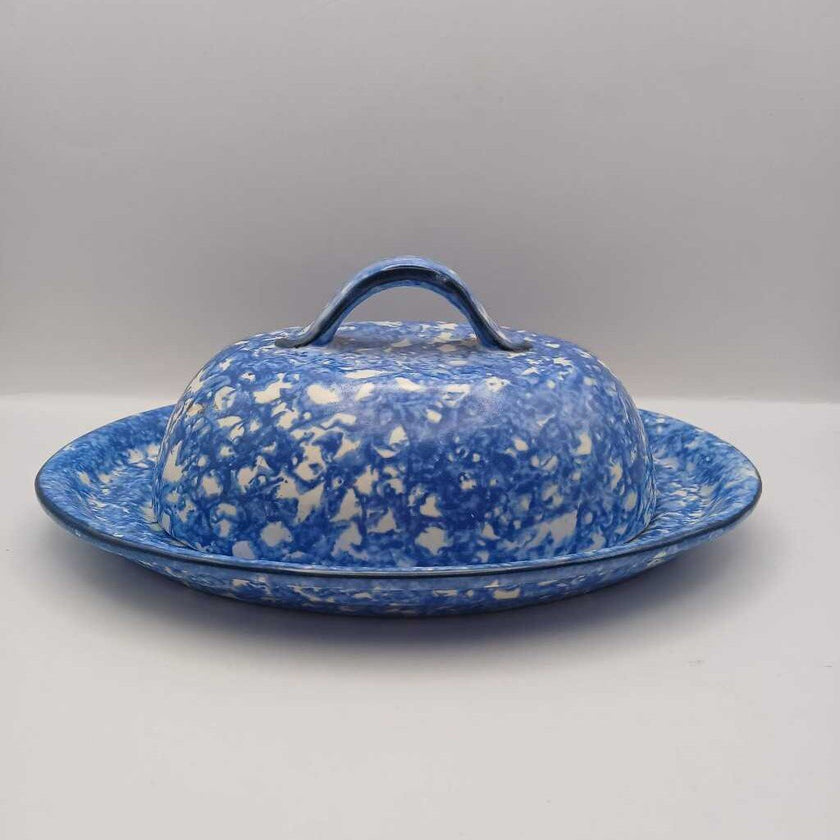 Stangl blue and white town & country butter dish