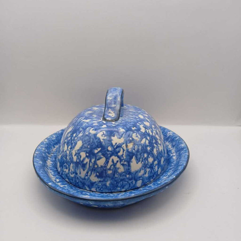 Stangl blue and white town & country butter dish