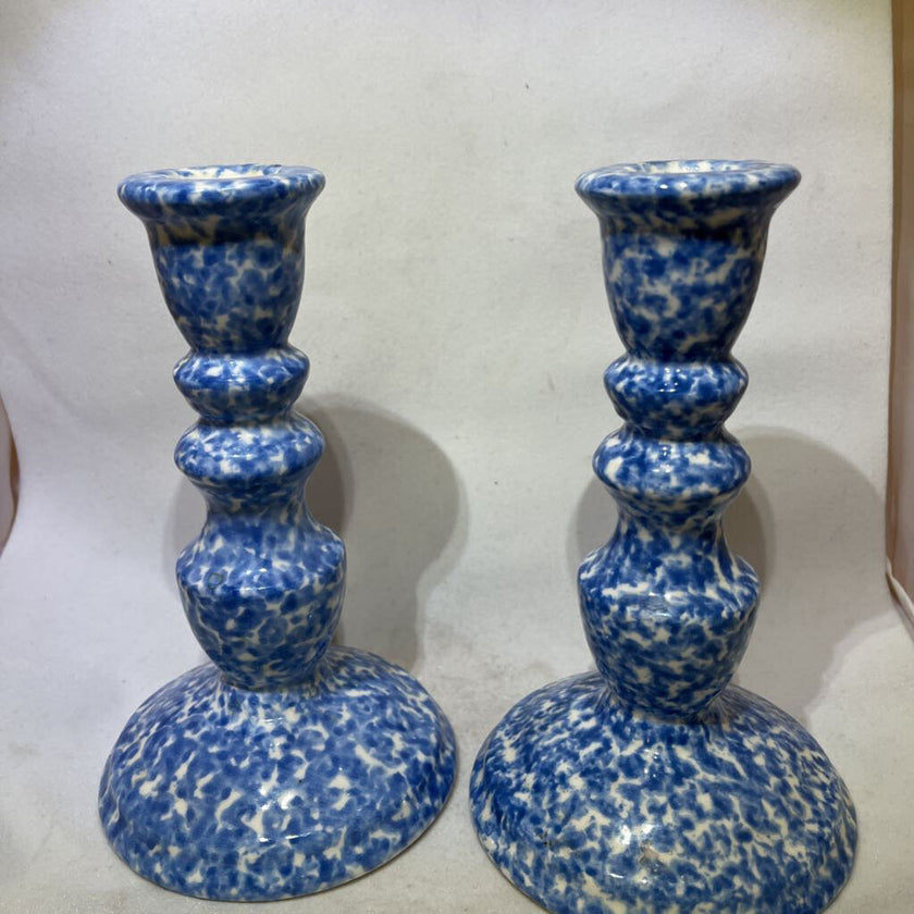 Blue sponge design candlesticks - 1 of 2