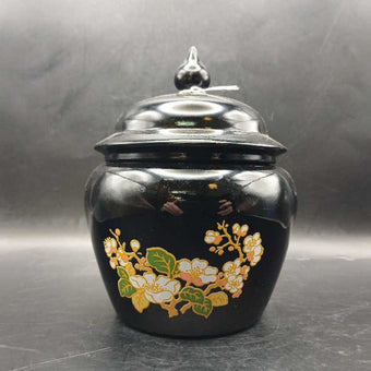 1974 Avon Black Glass Amethyst Cherry Blossom Lidded Ginger Jar