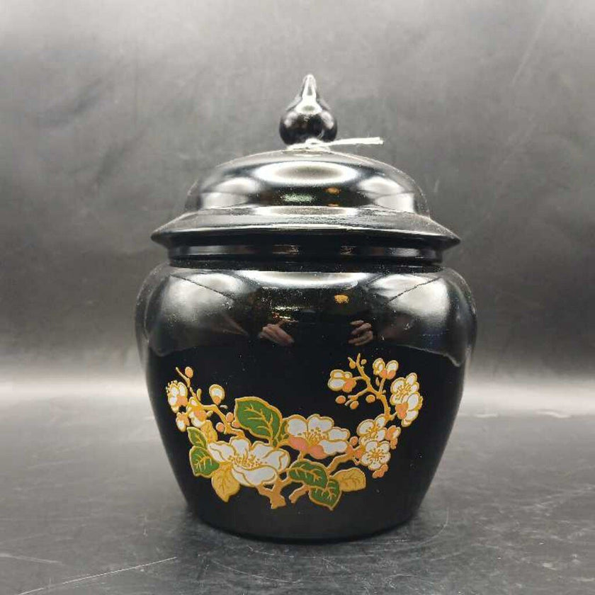 1974 Avon Black Glass Amethyst Cherry Blossom Lidded Ginger Jar