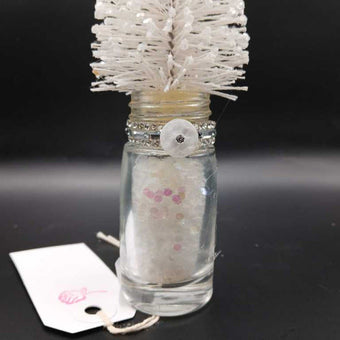 Snow Bottle , white Glitter Christmas Tree 7.25in