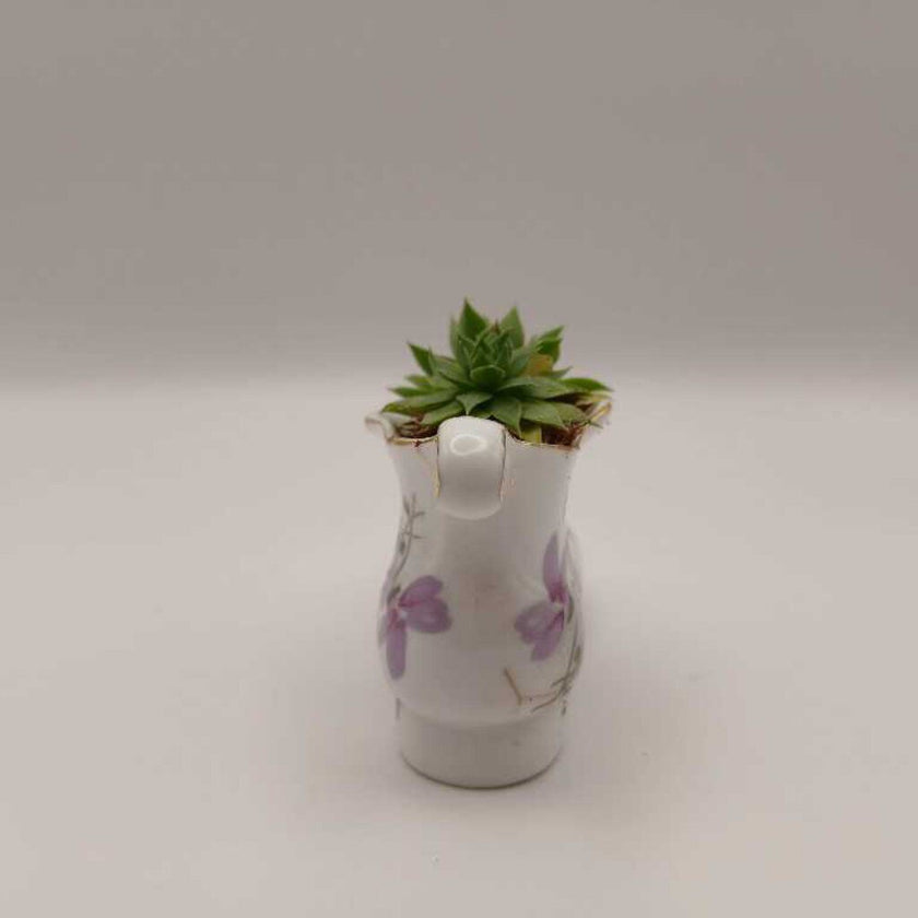 Purple Flower Porcelain Boot w/ Succulent