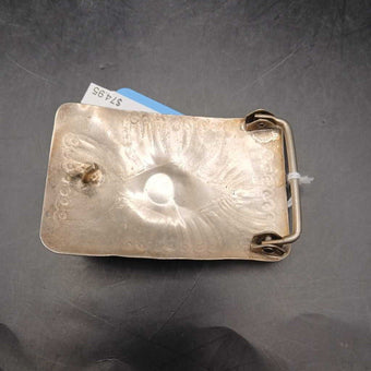 Handmade silver belt buckle turquoise & coral insets