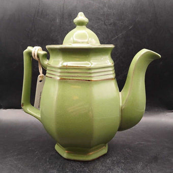 1960s Avocado Green Ceramic Tea Pot, as is