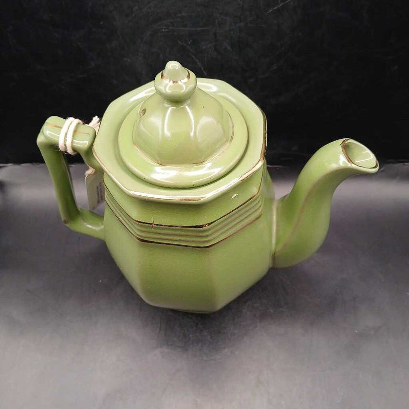 1960s Avocado Green Ceramic Tea Pot, as is