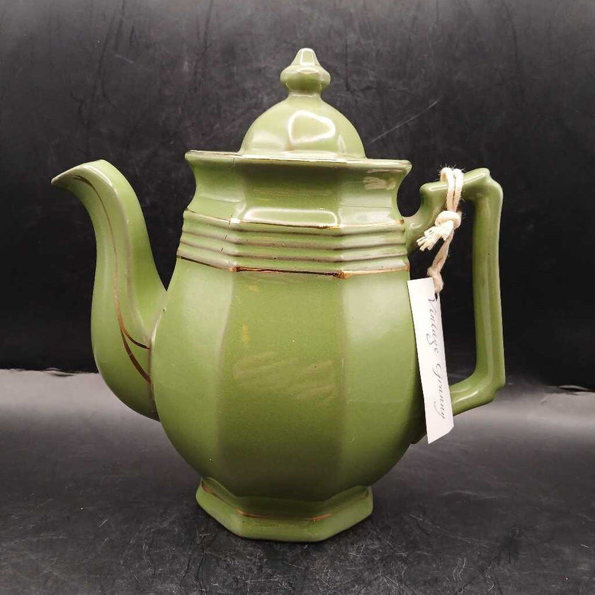 1960s Avocado Green Ceramic Tea Pot, as is