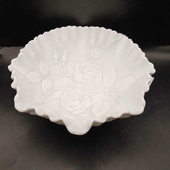 1960s Imperial Milk Glass Ruffled Rose Bowl